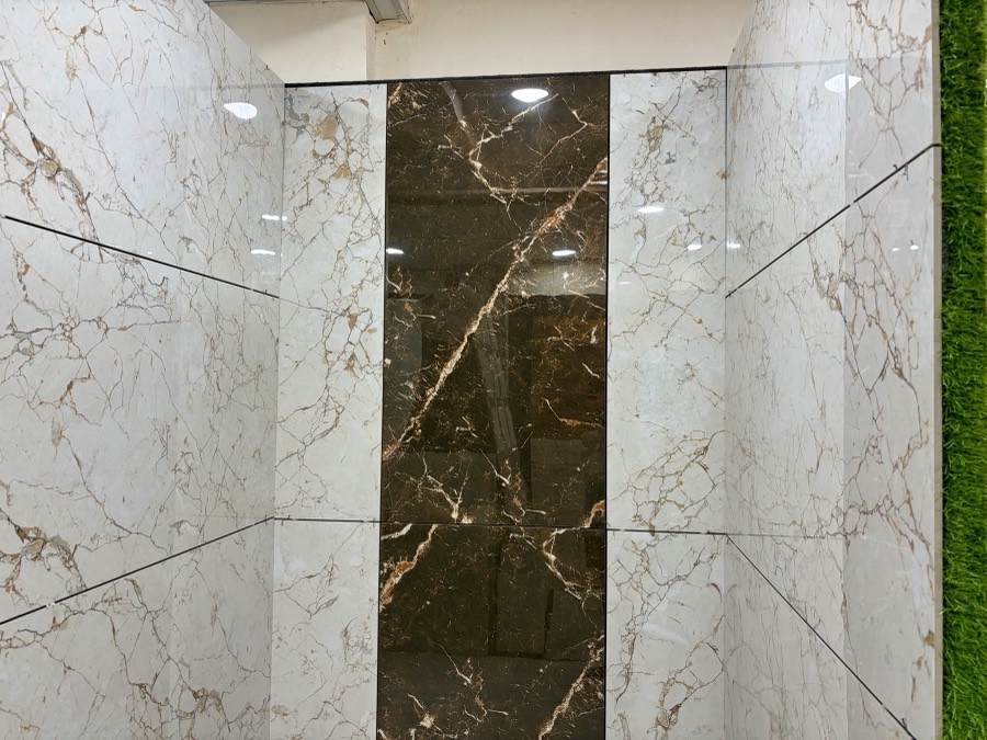 Bathroom floor and wall tiles display