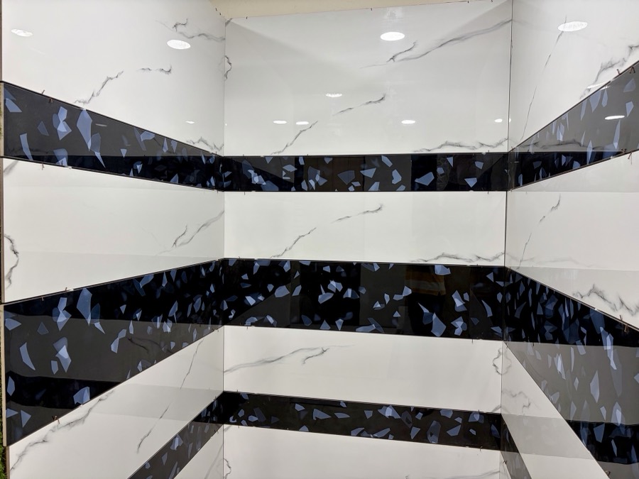 Green marble-finish bathroom tile