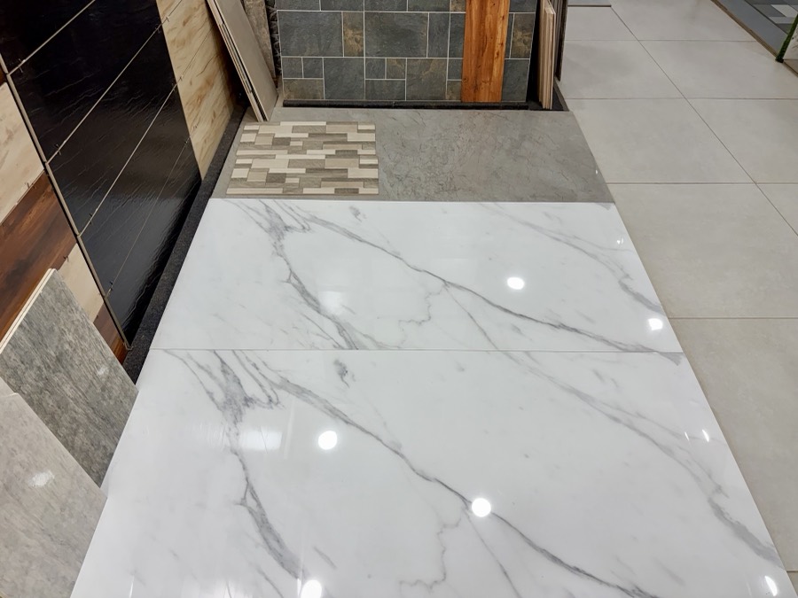 Glossy marble floor tile close-up
